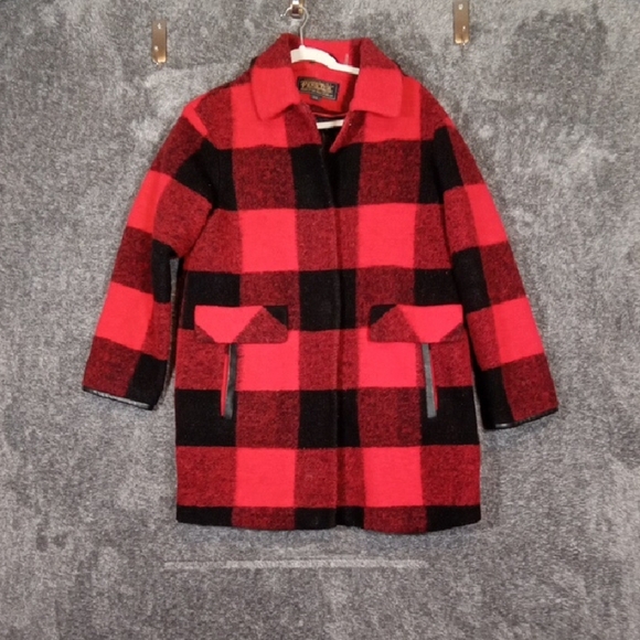 Pendleton Red and Black Pea Coat Buffalo Plaid Paul Buyan Womens S/p - Picture 1 of 14